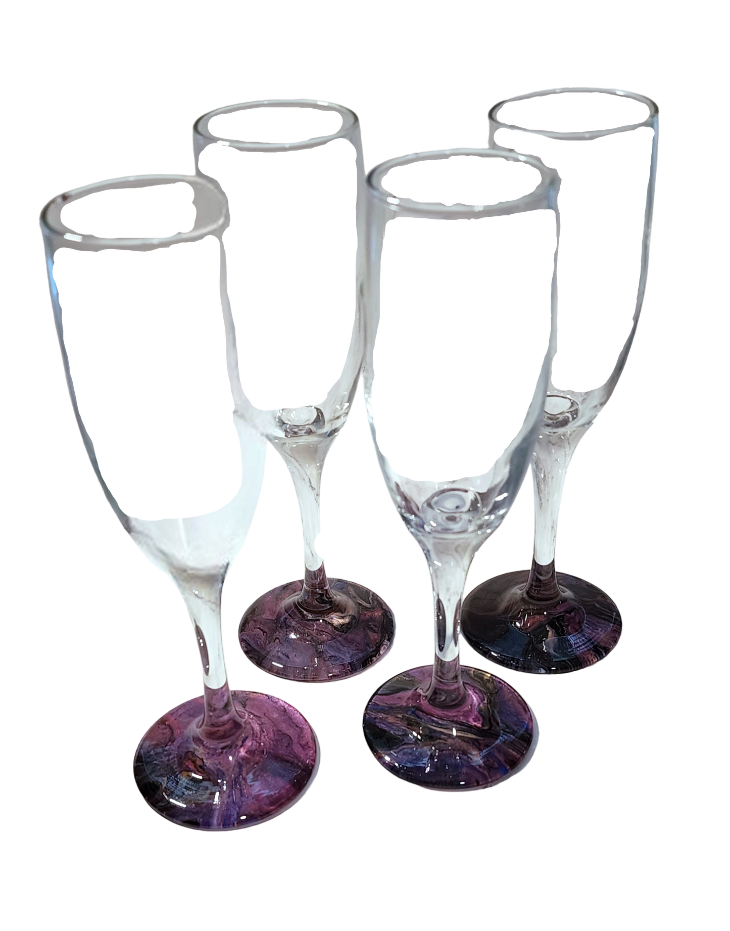 Glass Wine Flutes - Elegance in Every Sip: Set of 4 Hand-Dipped Wine Flutes in Deep Purples and Black 6 Ounces WanderLost Artz