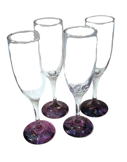 Glass Wine Flutes - Elegance in Every Sip: Set of 4 Hand-Dipped Wine Flutes in Deep Purples and Black 6 Ounces WanderLost Artz