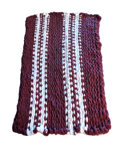 Cozy Super Soft Hand-Knit Chunky Chenille Blankets for Cribs, Baby Blanket from Wanderlost Kids 30" x 40" Mauve Stripes