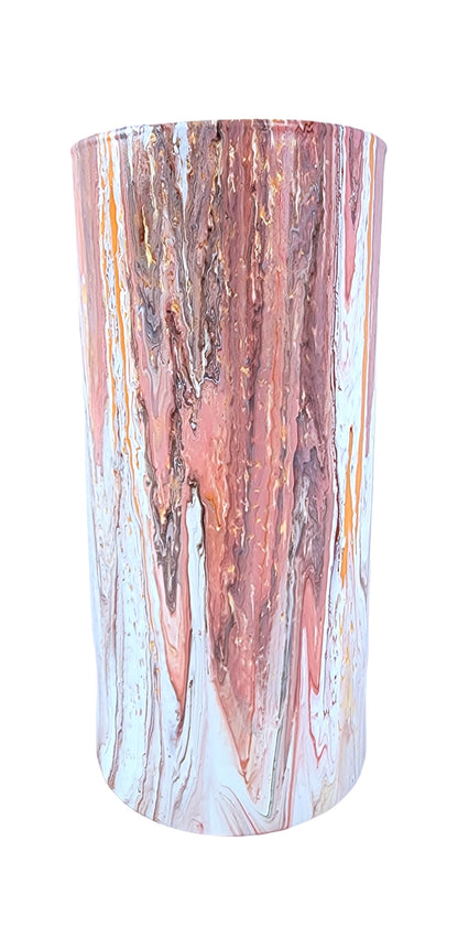 7" Cylinder Painted Glass Decorative Vase - Handmade Glass Flower Vase for Centerpieces, Décor, Flowers, Modern Home and Office Décor (White and Peach