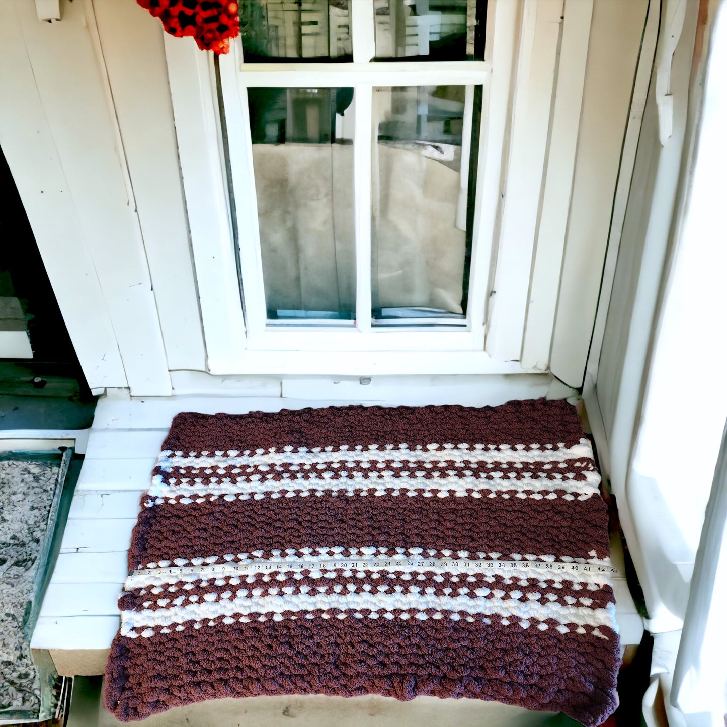 Cozy Super Soft Hand-Knit Chunky Chenille Blankets for Cribs, Baby Blanket from Wanderlost Kids 30" x 40" Mauve Stripes