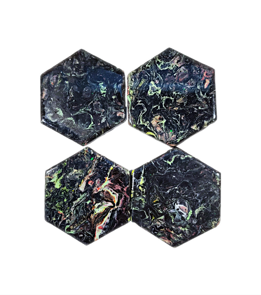 Green Veins Handcrafted Ceramic Coasters for Beverages, Cups - Heat Resistant for Mugs, Cups, Office, Kitchen, Home Decor - Cork Base Set of 4 Hexagon