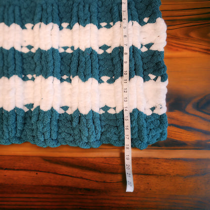 Cozy Super Soft Hand-Knit Chunky Chenille Blankets for Cribs, Baby Blanket Set from Wanderlost Kids (30" x 50"/ 18” x 20”) Teal Striped