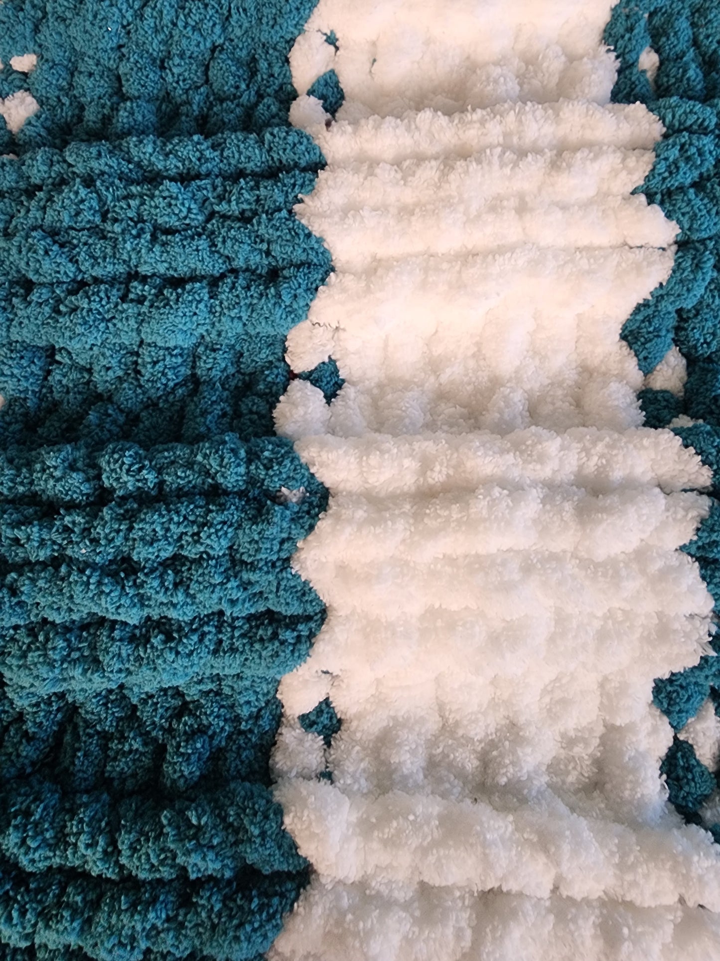 Cozy Super Soft Hand-Knit Chunky Chenille Blankets for Cribs, Baby Blanket Set from Wanderlost Kids (30" x 50"/ 18” x 20”) Teal Striped