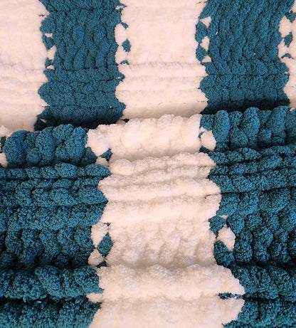 Cozy Super Soft Hand-Knit Chunky Chenille Blankets for Cribs, Baby Blanket Set from Wanderlost Kids (30" x 50"/ 18” x 20”) Teal Striped